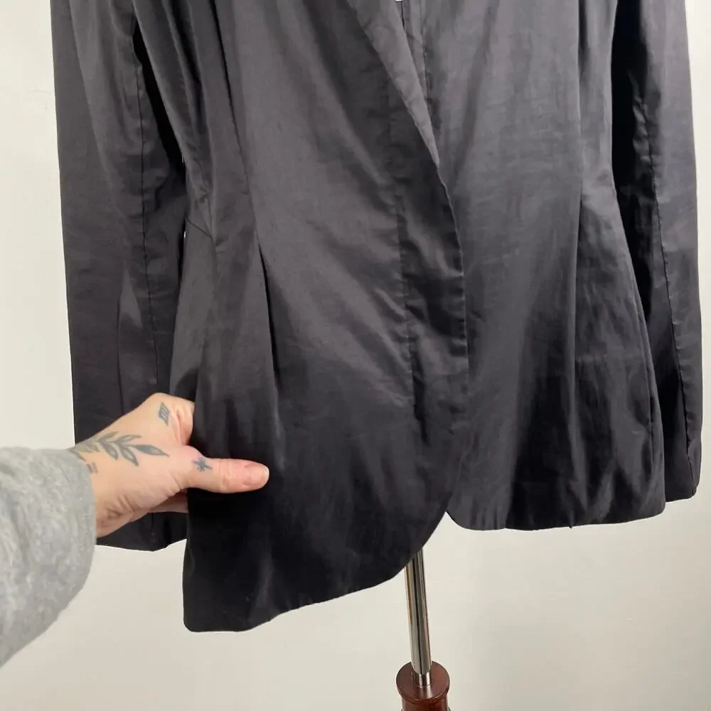 Eileen Fisher Polished Ramie Silk Stretch Jacket Blazer Zip Front Fitted Black L